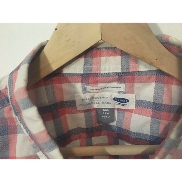Old Navy The Classic Shirt Sz XXL Pink/gray Plaid Mens - Picture 2 of 5